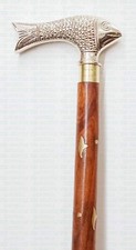Antique Vintage Brass Fish Handle Victorian 3 Fold Wooden Walking Stick Cane New