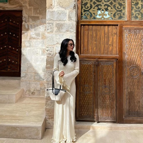 Flare Sleeve Round Neck White Maxi Dress Fashion Lace Up Elegant Long Dresses - Bild 20 von 21