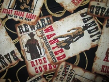 COWBOYS WANTED POSTERS BANDIT REWARD WILD WEST COTTON FABRIC FQ