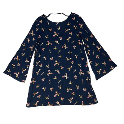 NWT Roxy Navy Floral Dusk Till Down Long Bell Sleeve Mini Dress Size Medium