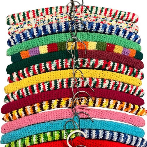 Vintage 1970s 1980s Crochet Padded Wooden Hangers Handmade Lot of 55 - Picture 3 of 6