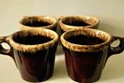 Vintage Hull Pottery Oven Proof Brown Drip Glaze Coffee Mugs Cups Set of 4 USA