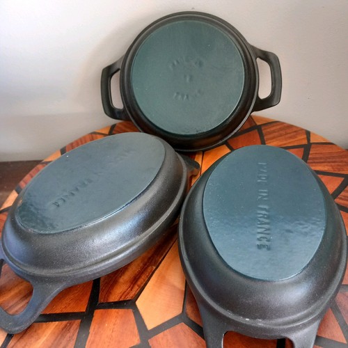 3 kleine Staub Teller aus Gusseisen Farbe schwarz matt Vintage - Bild 3 von 8
