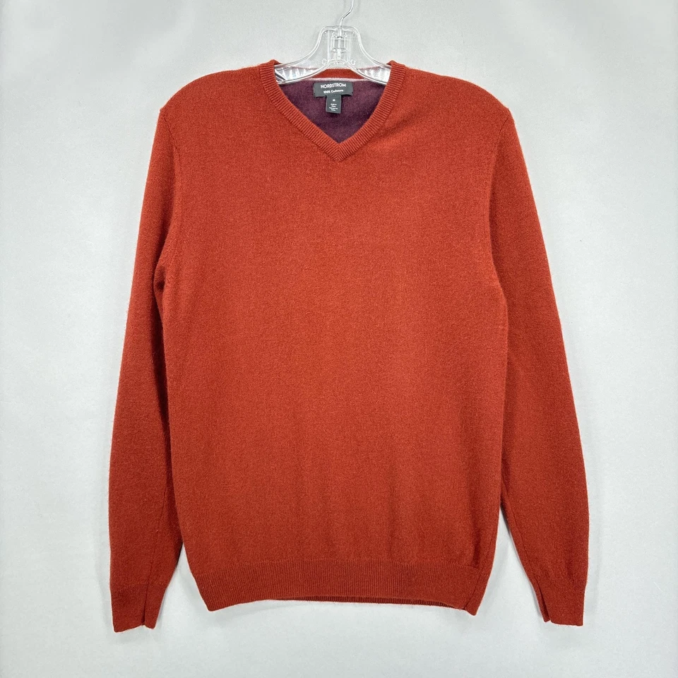 Nordstrom свитер мужской средний ржавчины 100% кашемир мягкий пуловер V шеи роскошь - Изображение 2 из 4