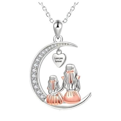 Mama Tochter Mond Anhänger Halskette Love You Forever Mütter Geschenk mit Box