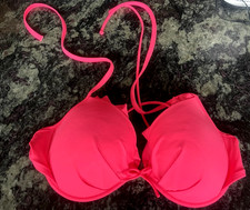 Victoria's Secret Bikini Top Womens 36DD Push Up Neon Pink Strappy Swimmwear Y2K