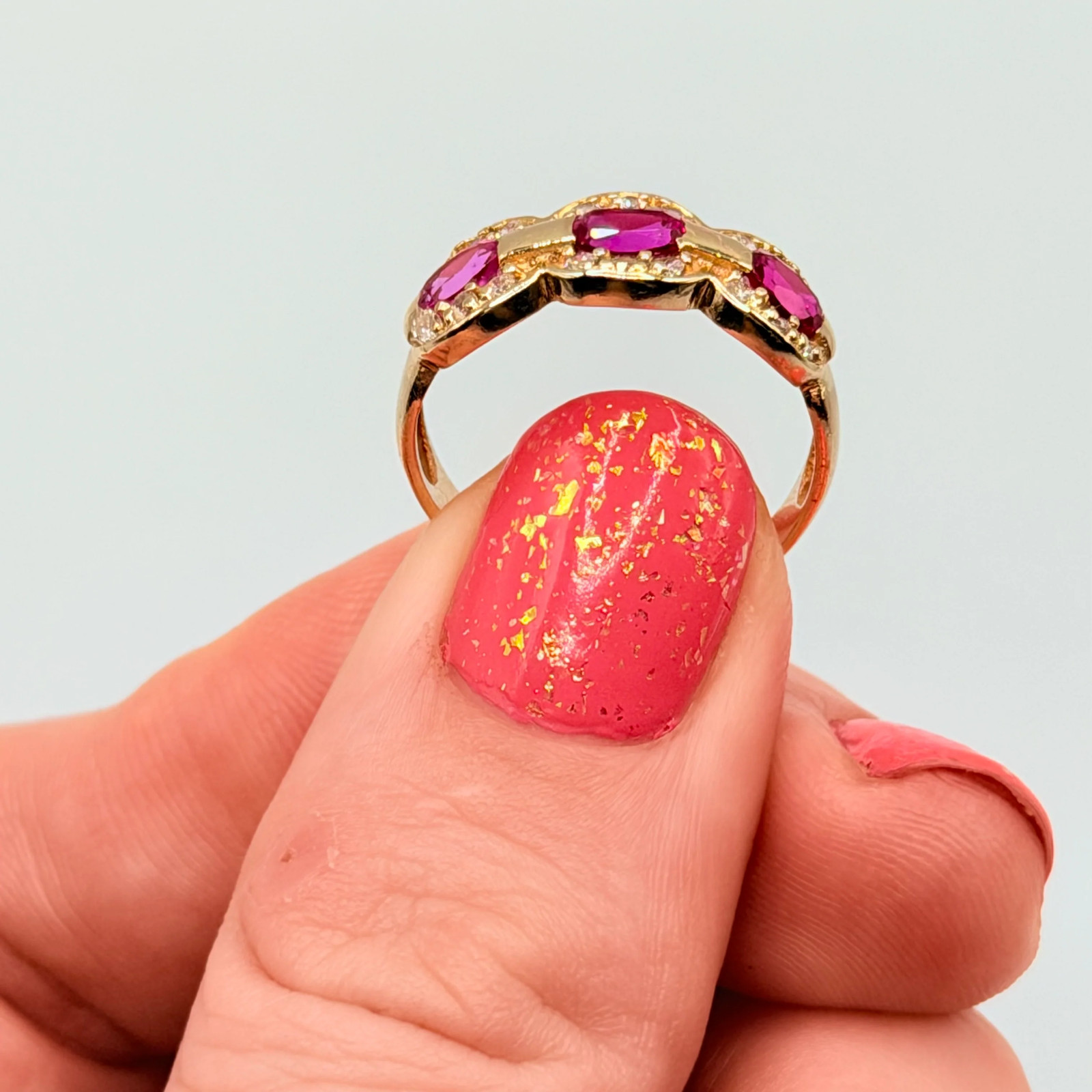Solid 14K Gold Ring with Ruby, Pink Sapphire & Ge… - image 9