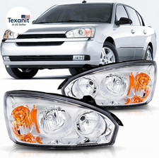 Headlight Assembly Chrome Amber Compatible with 2004 2005 2006 2007 Chevy Malibu