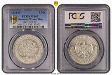 308. 5 Reichsmark 1928 D J. 331 unz. MS63