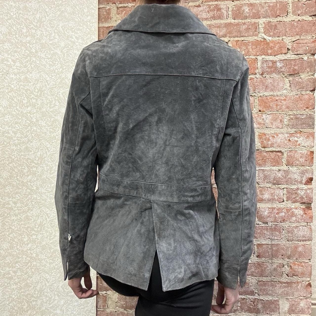 Gray Suede Leather Collared Jacket Roxy Skater Y2… - image 3