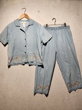 90s Embroidered Denim Set Womens 2 Piece Set Size 12 Cottage Core