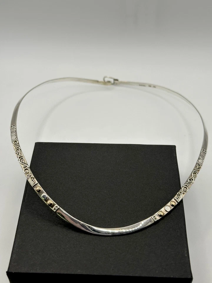 Artesano de Bali Sarda Plata con Oro de 18 quilates Sobre Plata Acento Cuello Dos Tonos Foto 3 de 4