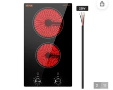 Built-in Electric Cooktop Radiant Ceramic Cooktop 2 Burners 20.1x11.6 inch