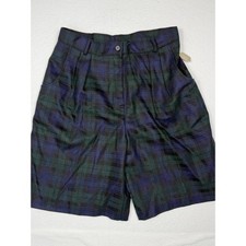 Savannah VTG Plaid Wool Blend Shorts Womens 14 Blue Green High Waisted USA NEW