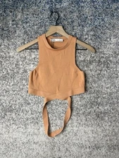 ZARA Cutout Waist Top Cropped Womens Orange Stretch Modern Tank Size Small