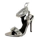 Women Silver Metallic Pointed Toe Stiletto Sandals Rhinestone High Heel  US9 — photo 1