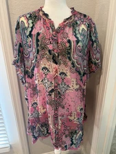 JOHNNY WAS ZOLI TAPE HEM BURNOUT TUNIC PAISLEY MELODY Sz 3XL