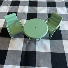 VTG 50s Marx MCM Miniature Teal Plastic Patio Table Chairs Doll House Set