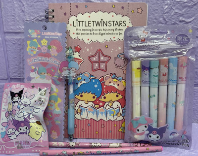 Sanrio LITTLE TWIN STARS A5 Notizbuch 6er Pack Textmarker Stifte Blind Gummi