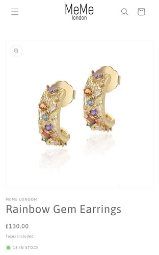 MEME LONDON Rainbow 🌈 Gem Earrings 18 K Gold Plated - Picture 2 of 6