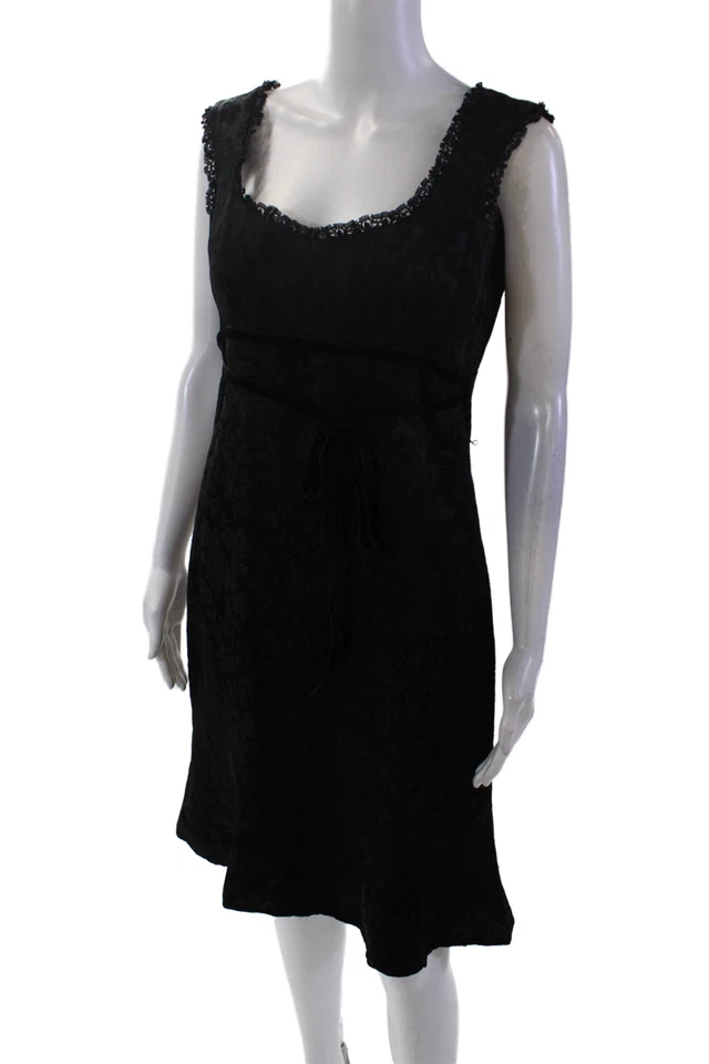 Nanette Lepore Womens Textured Floral Embroidered Scoop Neck Dress Black Size 6 - Image 2 of 4
