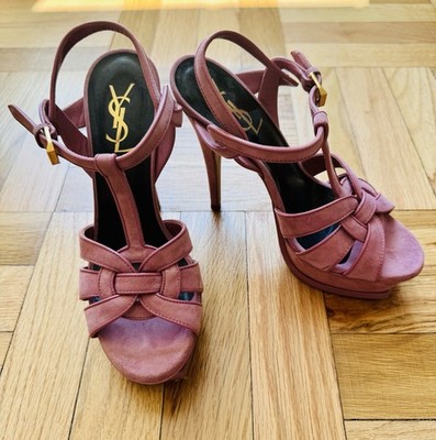 YSL Tribute Platform Sandal In Suede Leather Size 6