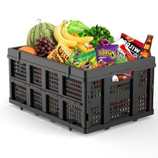 TOOLIOM 50L Collapsible & Stackable Plastic Storage Crates with Handles