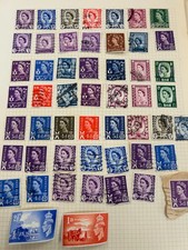 52 vintage England Stamps Queen Elizabeth II Predecimal Wilding 1960s Used defin
