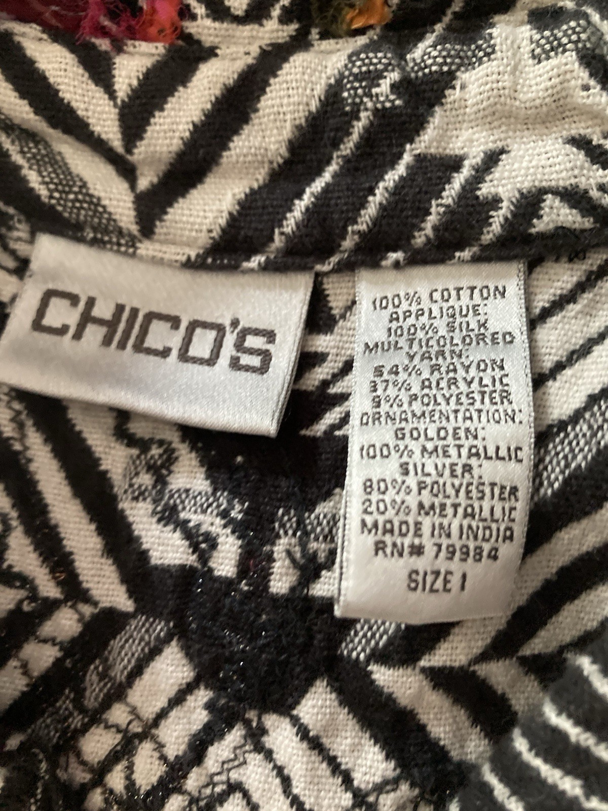 Chico's Boho silk appliqué Patchwork Sequins Open… - image 9