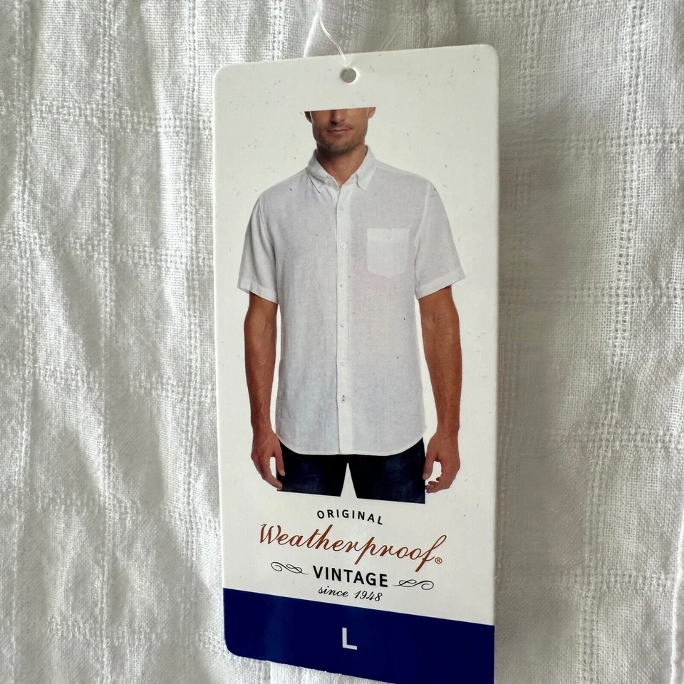Camisa de vacaciones resistente a la intemperie vintage para hombre blanca mezcla de lino con cuello abotonado Foto 3 de 4