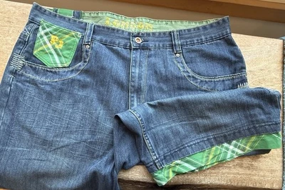 Pepe Jeans London Jean Shorts Y2K Jorts men’s Cotton 42 Green Plaid - Image 1 of 4