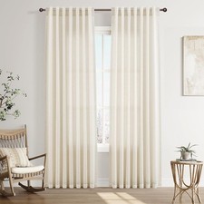 Linen Curtains 84 Inches Long Natural Cream Semi Sheer Window Panels 2 Panel Set