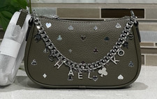 MICHAEL KORS CARMELA SMALL CHAIN CROSSBODY BAG MK OLIVE POKER VEGAS SPADE HEART