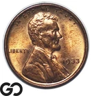 1933 Lincoln Cent Wheat Penny, Near Gem BU RD