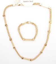 SET OF 2 ROSE GOLD S/ STEEL WHEAT CUBAN CHAIN THICK NECKLACE,BRACELET-MSRP $280