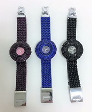 GENEVA BLUE,BLACK,PURPLE RHINESTONES CRYSTALS,SOFT BAND,GLITZ,FANCY WATCH