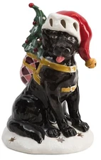 Blue Sky Clayworks Christmas  Black Lab Dog Tea Light Candle House 10.5” NIB