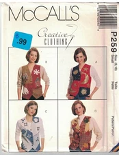 P259 UNCUT Vintage McCalls Sewing Pattern Misses Lined Vest Applique Creative 