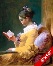 YOUNG WOMAN GIRL IN YELLOW DRESS READING A BOOK PAINTING ART REAL CANVAS PRINT