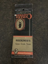 Vintage Texas Matchbook: “Rosenzweig’s - Curlee Clothing” Goose Creek, TX • Jew