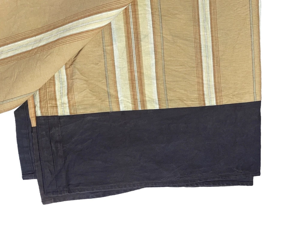 2 Paneles Cortinas Vintage Pesados ExtraAnchos Acanalados Lona Marrón Tostado Rayas 84 Largos Foto 4 de 4