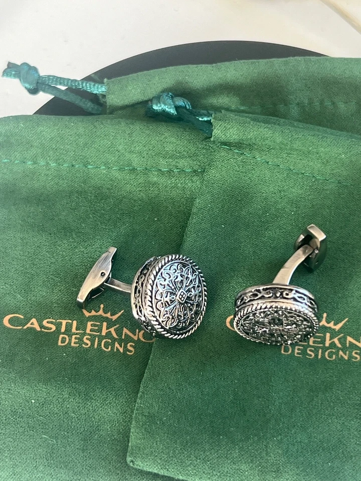 Große Silber Vintage Manschettenknöpfe Herren Silber Caesar Manschettenknöpfe Minimalistisch Anzug - Bild 3 von 4