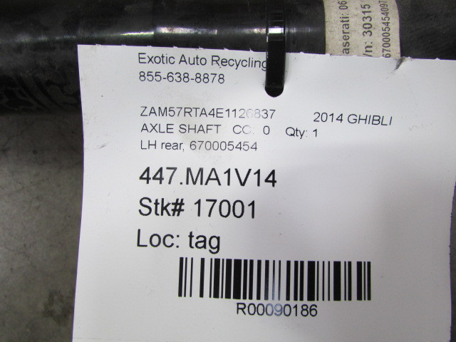 Maserati Ghibli, LH, Left Hand Rear Axle Shaft, Used, P/N 670005454