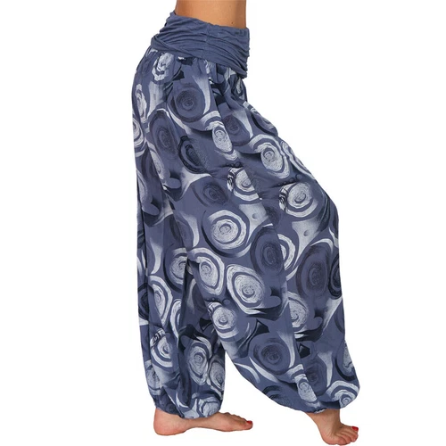 Women Elastic Waist Boho Floral Harem Trousers Baggy Wide Leg Palazzo Pants - Picture 17 of 60