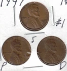 1947-D+P+S Circulated Business Strike Copper One Cent Coins! #1