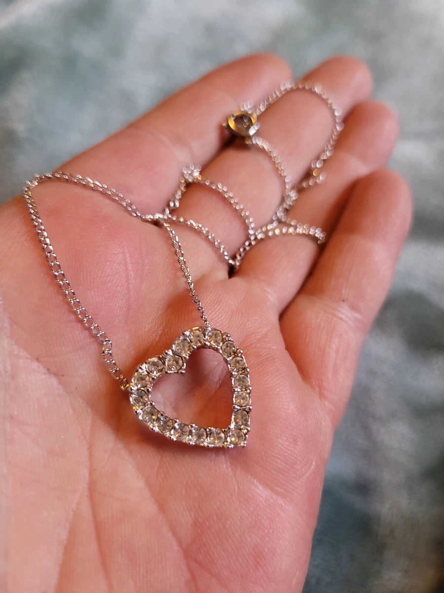 Vintage Sarah Coventry Rhinestone Heart Necklace 14 16