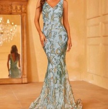 Green Contrast Sequined V Neck, Strapless, Mermaid Maxi Gown for Specia