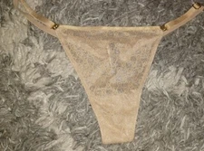 Vs logo hardware Adjustable String thong Panty BRAND NEW MEDIUM Nude Logo 