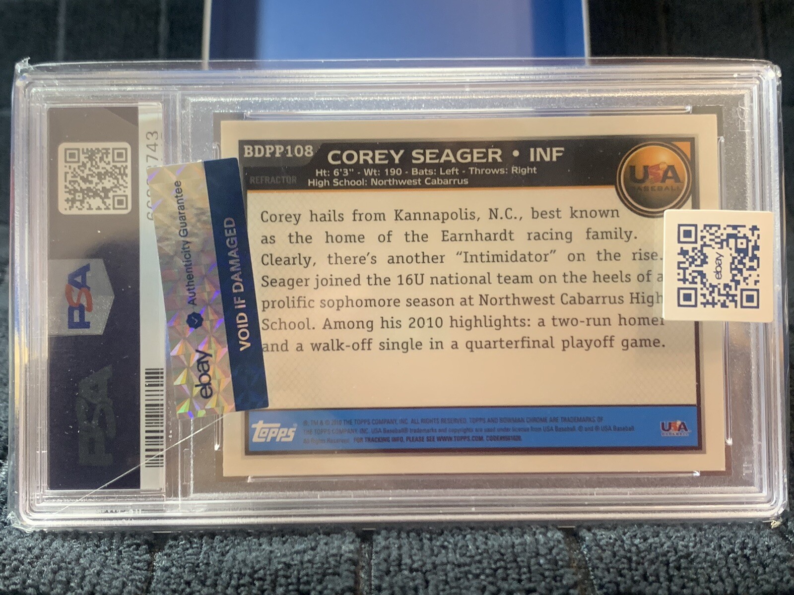 2010 BOWMANCHROME C.SEAGER D.PICKS+PROS PURPLE REFRACTR PSA GEMMINT 10 FREE SHIP view 10