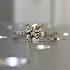 3Ct Round Cut VVS1 Moissanite Women's Halo Engagement Ring 14K White Gold Plated